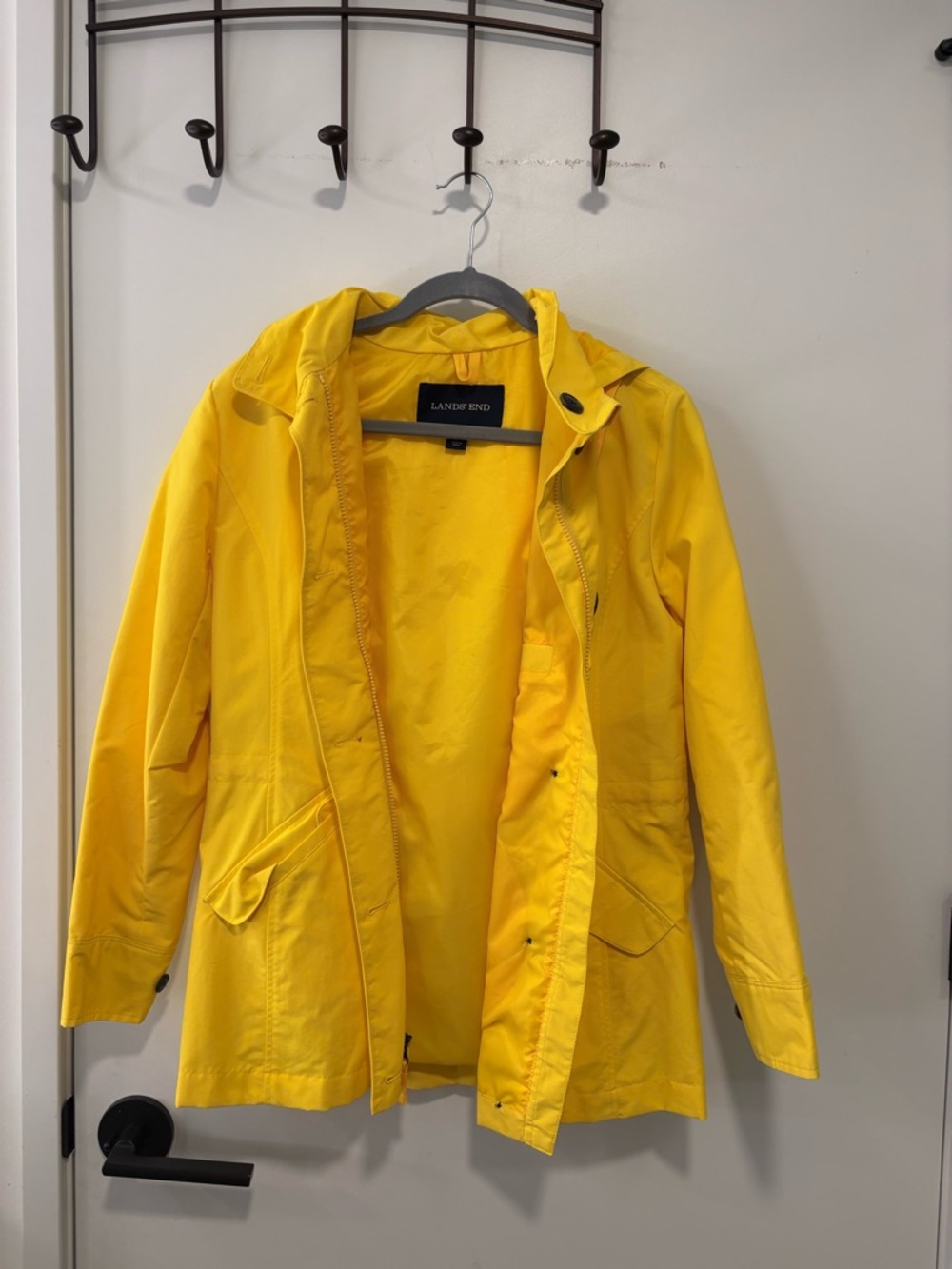Lands' End Bright Yellow Hooded Trench Coat